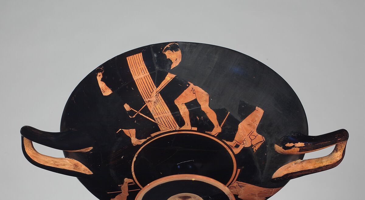 Terracotta kylix (drinking cup), Attributed to the Antiphon Painter, Terracotta, Greek, Attic