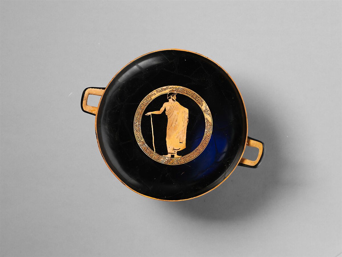 Terracotta kylix (drinking cup), Attributed to a follower of Makron, Terracotta, Greek, Attic 