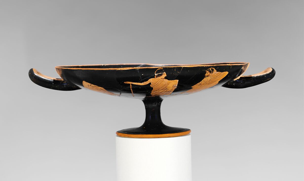 Terracotta kylix (drinking cup), Attributed to a follower of Makron, Terracotta, Greek, Attic