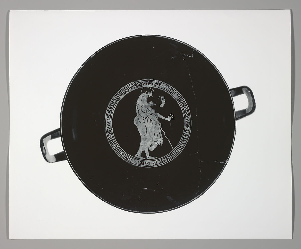 Terracotta kylix (drinking cup), Attributed to Makron, Terracotta, Greek, Attic 