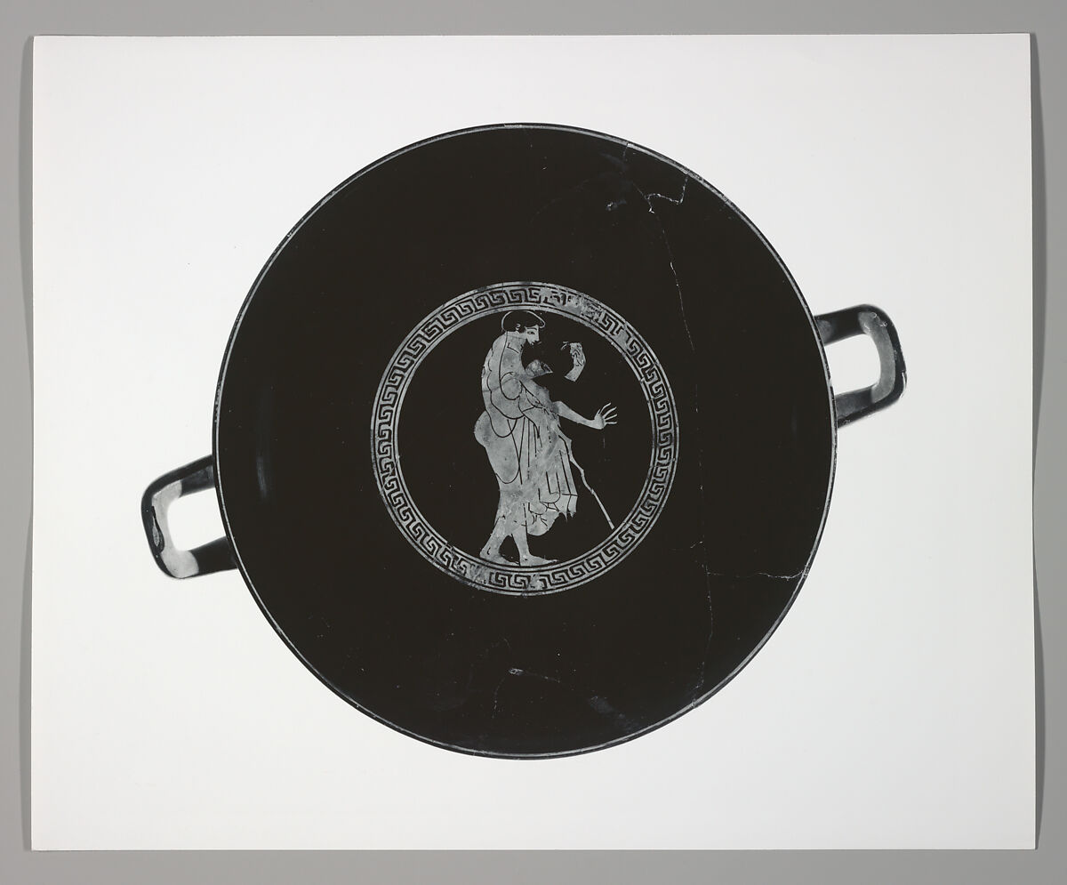 Terracotta kylix (drinking cup), Attributed to Makron, Terracotta, Greek, Attic