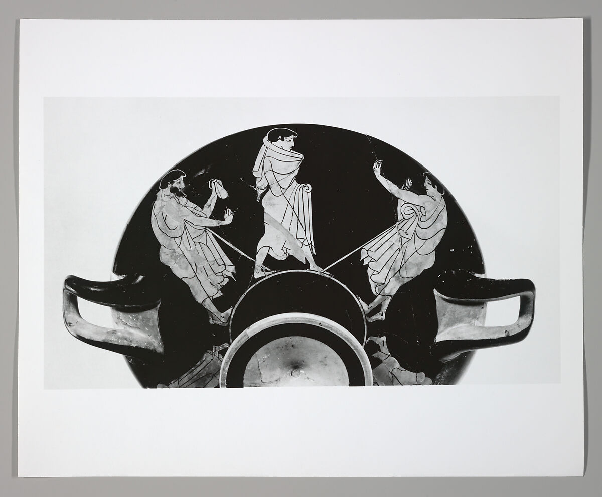 Terracotta kylix (drinking cup), Attributed to Makron, Terracotta, Greek, Attic