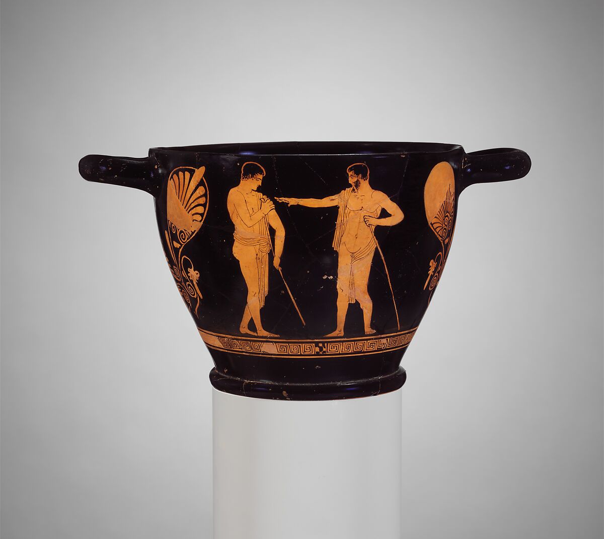 Terracotta skyphos (deep drinking cup), Attributed to the Painter of London E 777, Terracotta, Greek, Attic