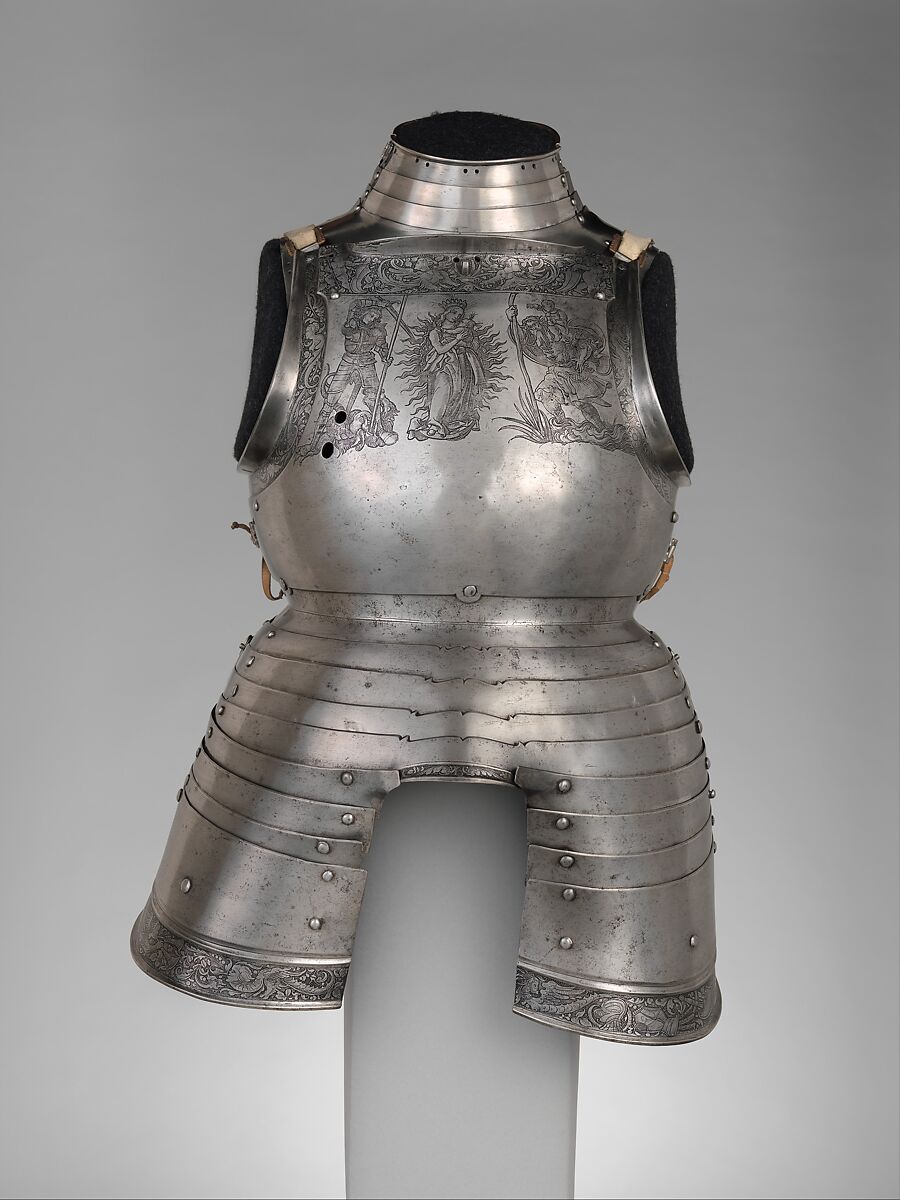 Cuirass and Tassets (Torso and Hip Defense), Attributed to Kolman Helmschmid (German, Augsburg 1471–1532), Steel, leather, German, Augsburg