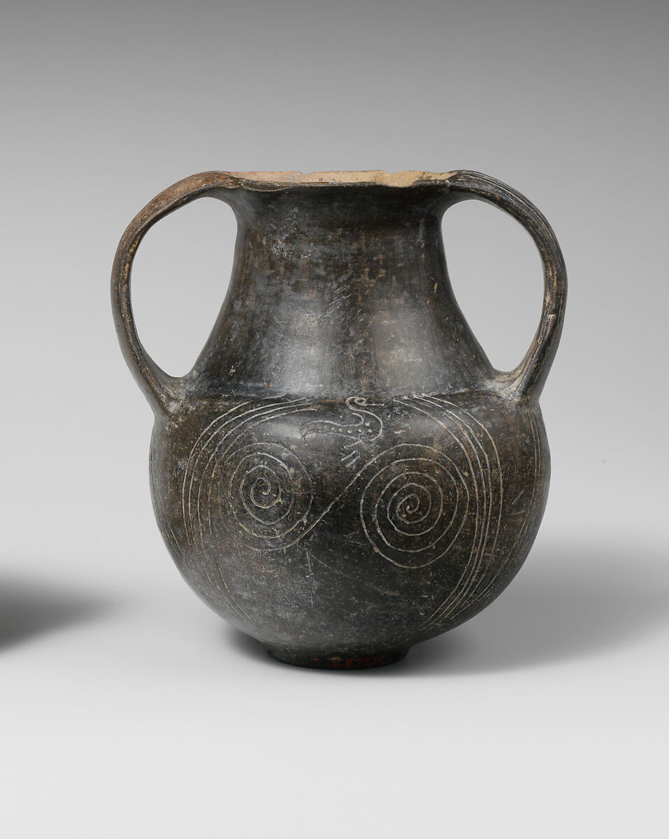 Terracotta spiral amphora (jar), Terracotta, Etruscan 