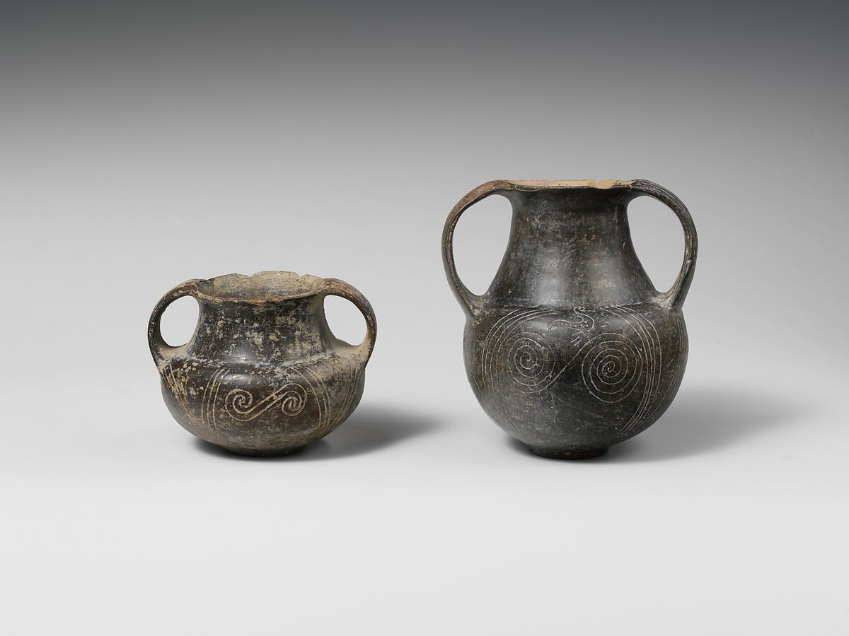 Terracotta spiral amphora (jar), Terracotta, Etruscan