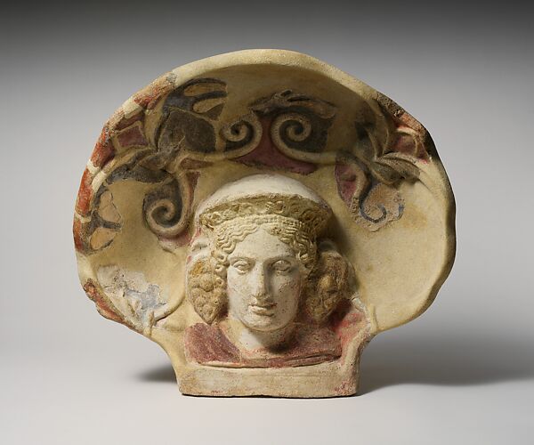 Terracotta antefix (roof tile) with head of a maenad