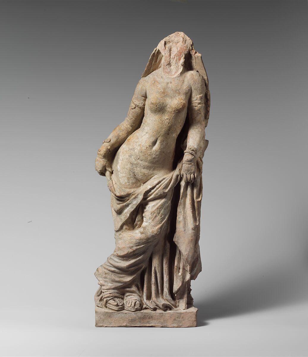 Terracotta statuette of a veiled woman, Terracotta, Greek, South Italian 