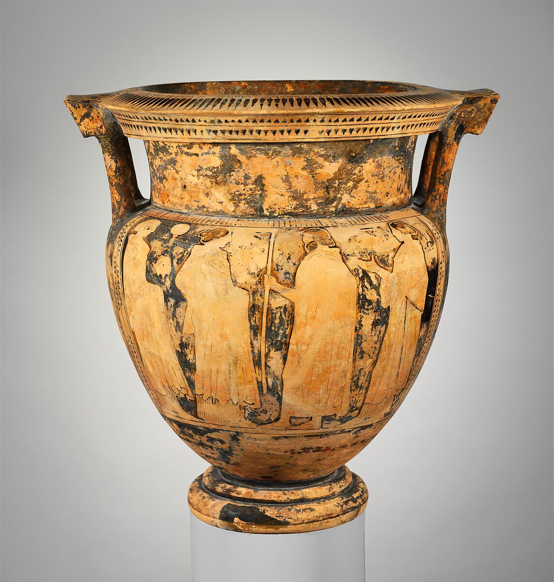 Terracotta column-krater (vase for mixing wine and water), Attributed to the Boreas Painter, Terracotta, Greek, Attic