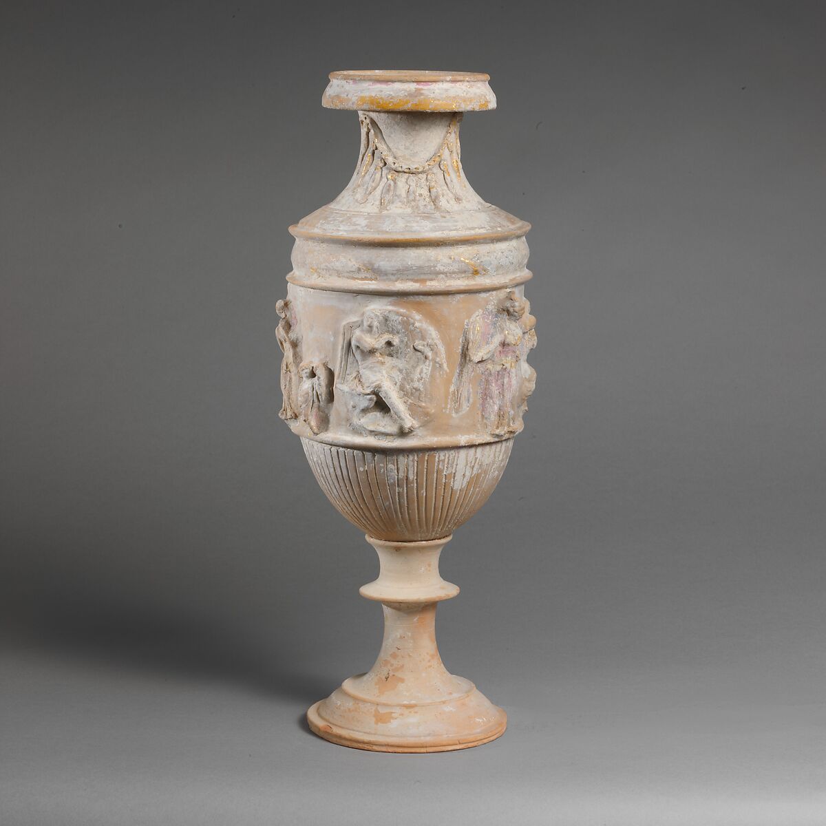 Terracotta vase with relief decoration, Terracotta, Greek, South Italian, Tarentine