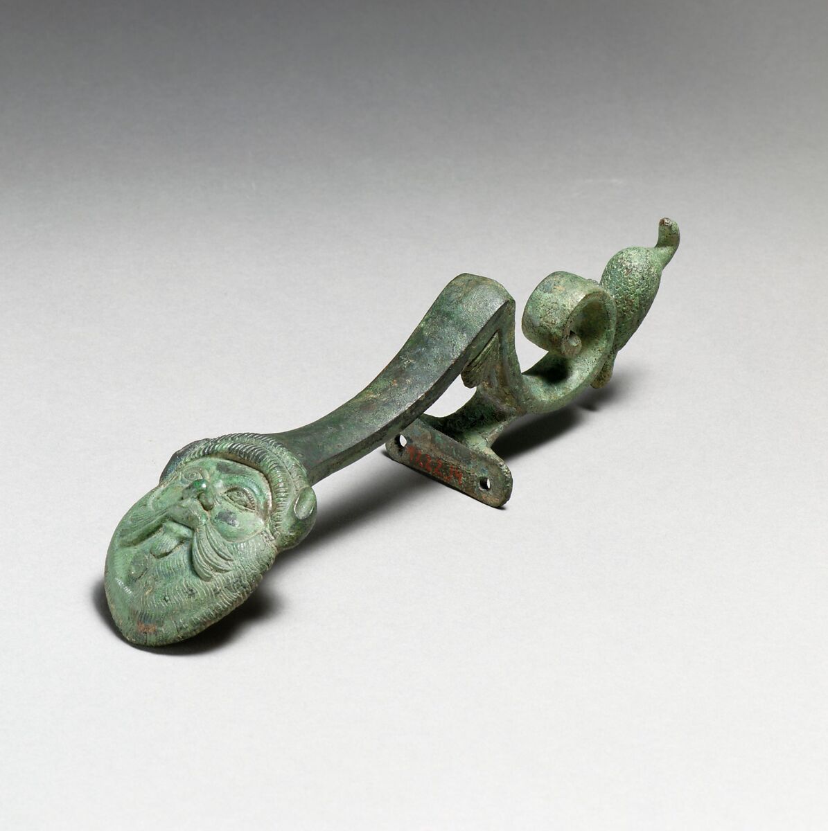 Pair of bronze amphora (jar) handles, Bronze, Etruscan