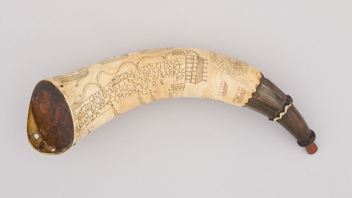 Powder Horn, Horn (cow), wood (cherry), American, Charleston, South Carolina