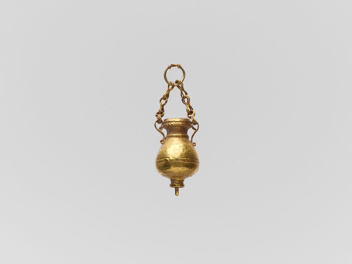 Gold pendant in the form of a vase, Gold, Greek 