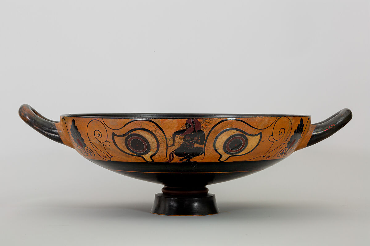 Terracotta kylix (drinking cup), Attributed to the Phineus Painter, Terracotta, Greek, Chalcidian 