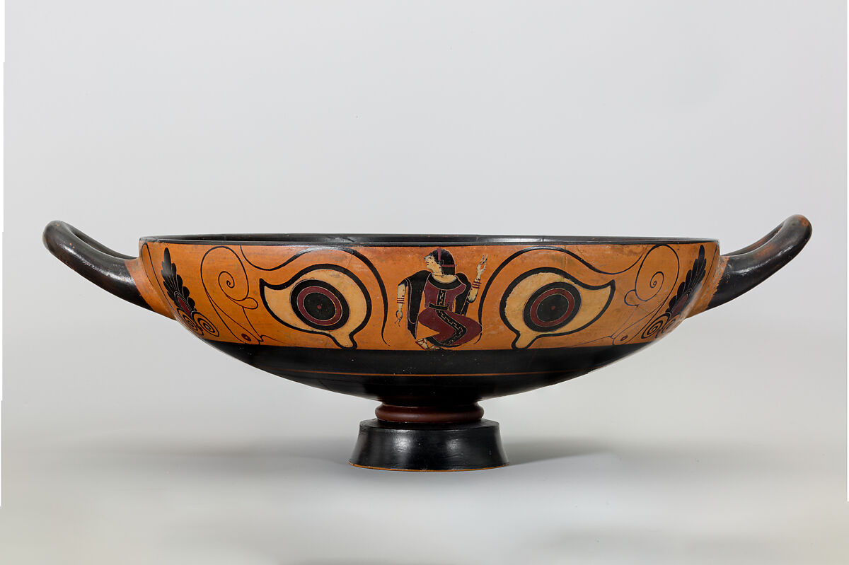 Terracotta kylix (drinking cup), Attributed to the Phineus Painter, Terracotta, Greek, Chalcidian