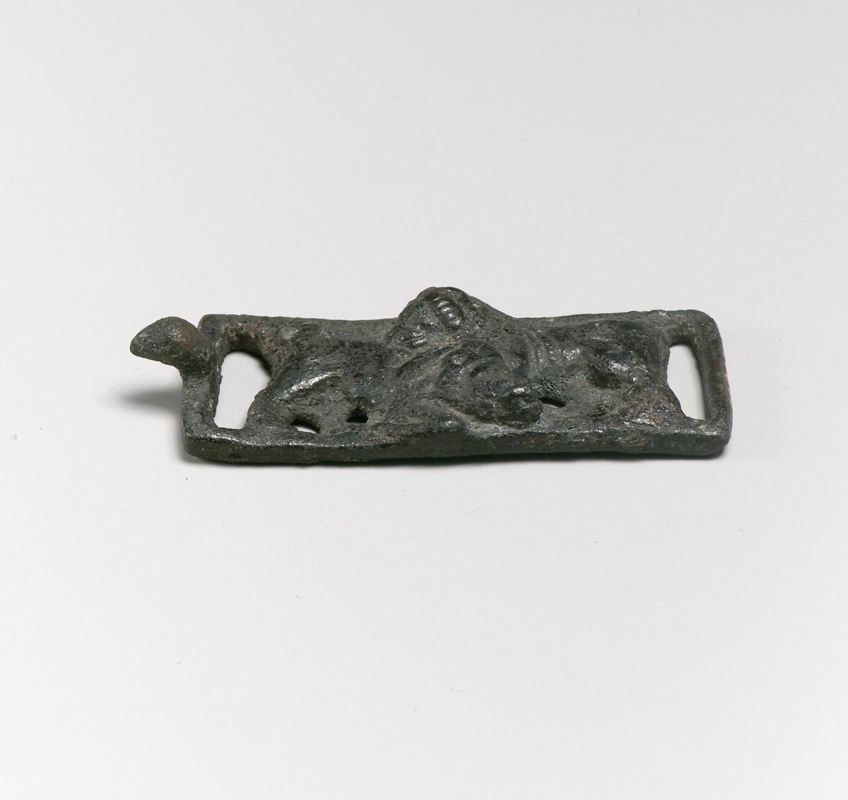Buckle with lion and boar, Bronze, Roman 