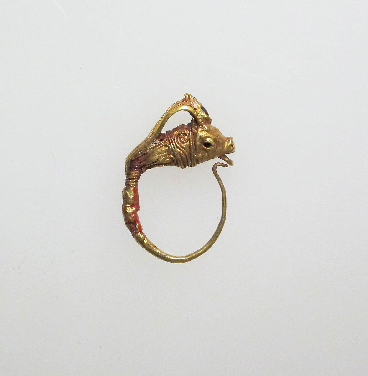 Earring with head of goat, Gold, garnet, Greek 