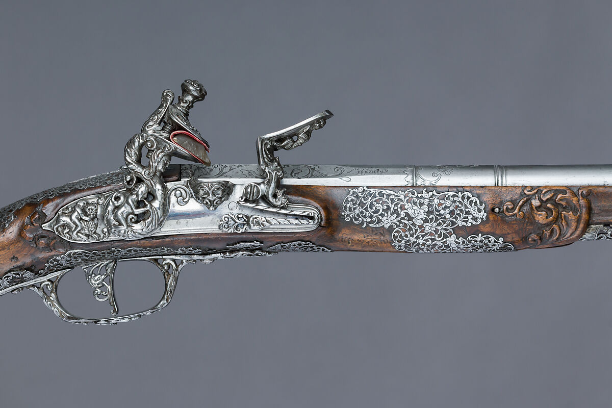 Pair of Flintlock Pistols, Giovan Battista Francino (Italian, Brescia, active second half of 17th century), Steel, wood (walnut), wool, Italian, Brescia