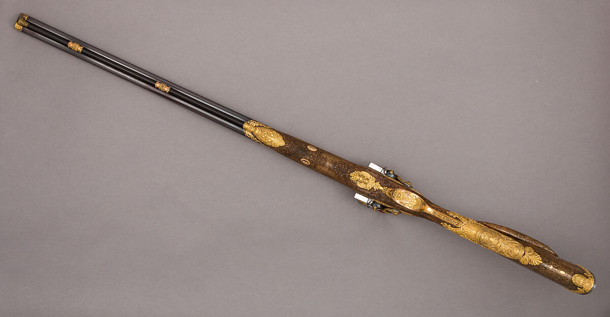 Double-Barreled Flintlock Shotgun with Exchangeable Percussion Locks and Barrels, Nicolas Noël Boutet (French, Versailles and Paris, 1761–1833), Steel, gold, wood (walnut), silver, horn, French, Versailles and Paris