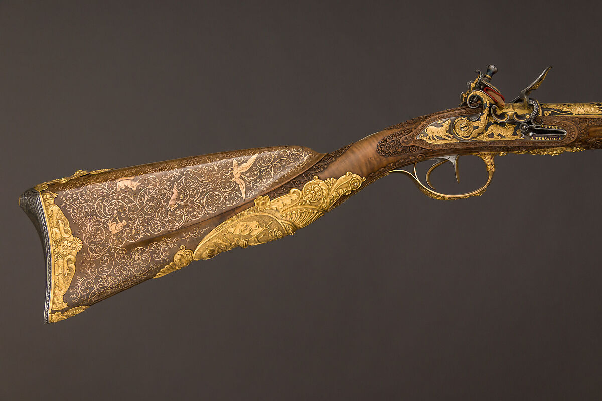 Double-Barreled Flintlock Shotgun with Exchangeable Percussion Locks and Barrels, Nicolas Noël Boutet (French, Versailles and Paris, 1761–1833), Steel, gold, wood (walnut), silver, horn, French, Versailles and Paris