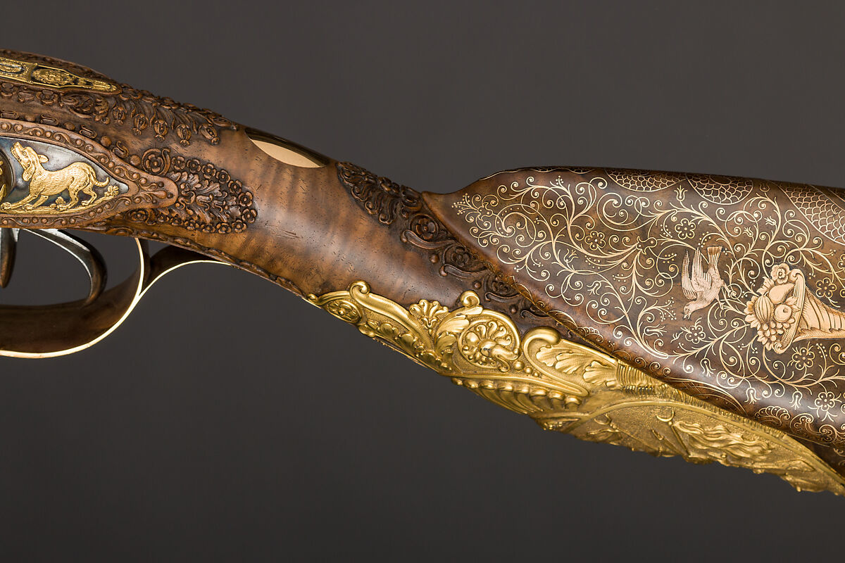 Double-Barreled Flintlock Shotgun with Exchangeable Percussion Locks and Barrels, Nicolas Noël Boutet (French, Versailles and Paris, 1761–1833), Steel, gold, wood (walnut), silver, horn, French, Versailles and Paris