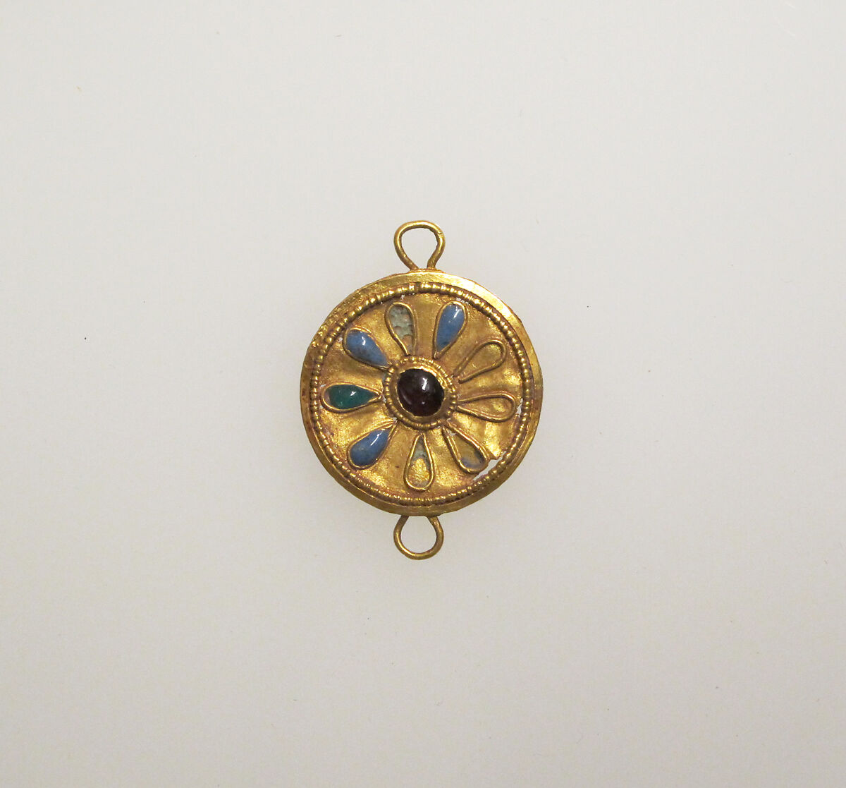 Roundel, medallion with paste inlay, Gold, glass paste, Roman 