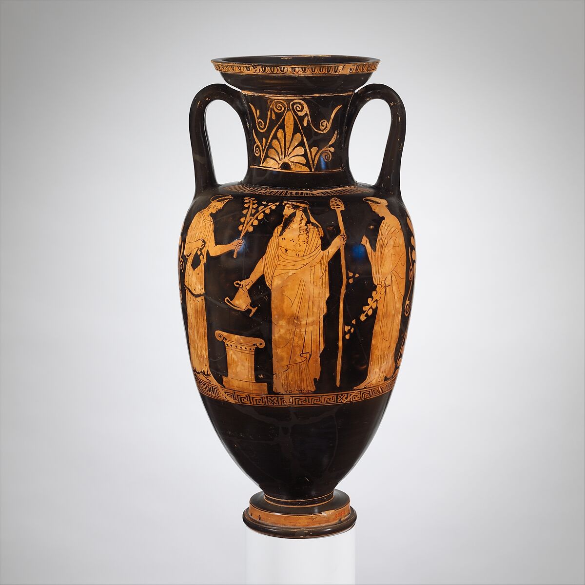 Terracotta neck-amphora (jar), Attributed to the Niobid Painter, Terracotta, Greek, Attic 