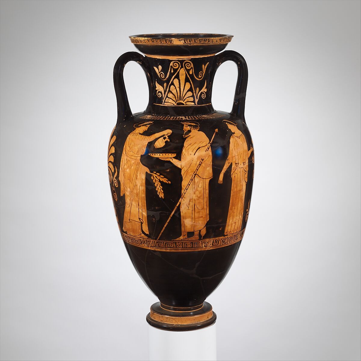Terracotta neck-amphora (jar), Attributed to the Niobid Painter, Terracotta, Greek, Attic