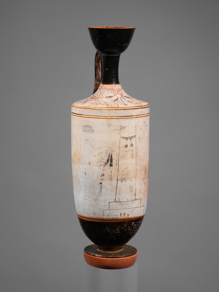 Terracotta lekythos (oil flask), Attributed to the Painter of Munich 2335, Terracotta, Greek, Attic 