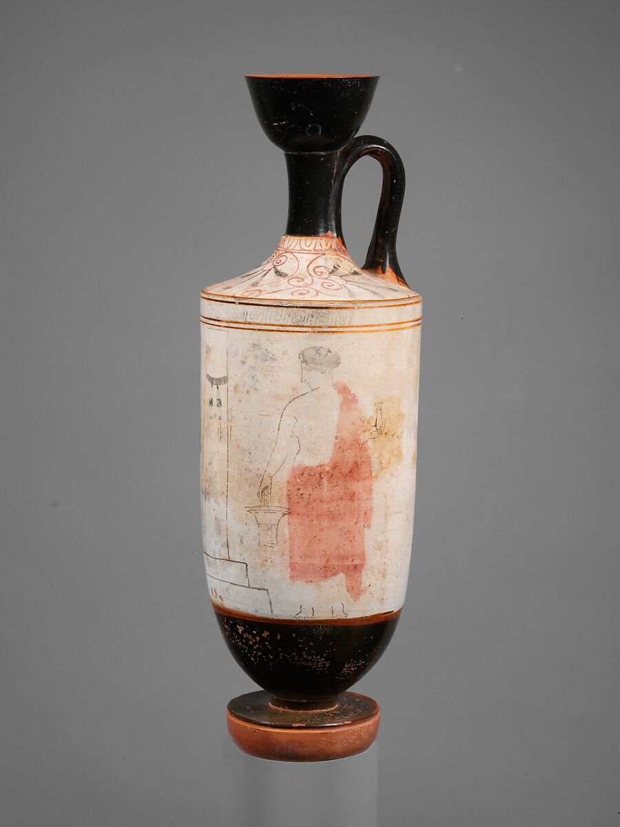 Terracotta lekythos (oil flask), Attributed to the Painter of Munich 2335, Terracotta, Greek, Attic