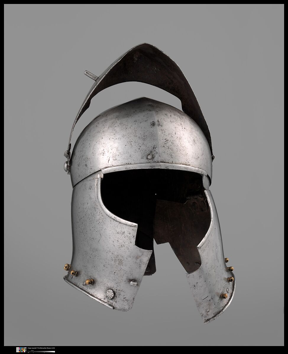 Armet, Stamped with the armorer's name, LIONARDO (Italian, probably active in Milan, ca. 1440), Steel, copper alloy, Italian, probably Milan