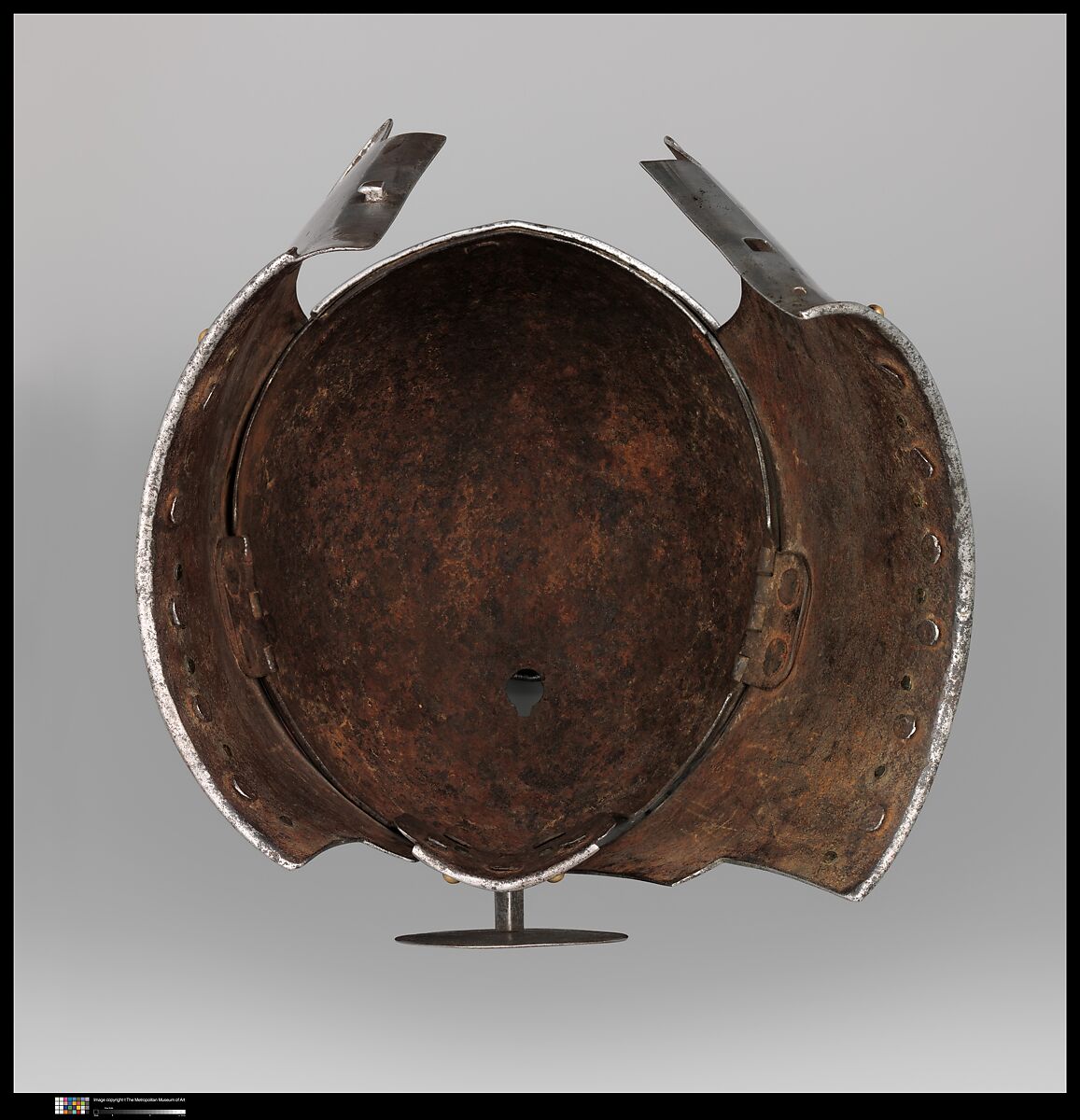 Armet, Stamped with the armorer's name, LIONARDO (Italian, probably active in Milan, ca. 1440), Steel, copper alloy, Italian, probably Milan