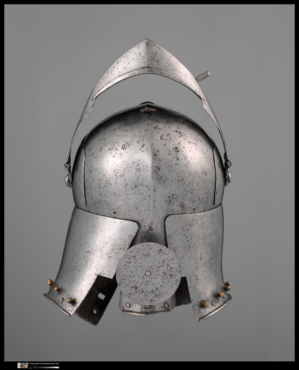 Armet, Stamped with the armorer's name, LIONARDO (Italian, probably active in Milan, ca. 1440), Steel, copper alloy, Italian, probably Milan