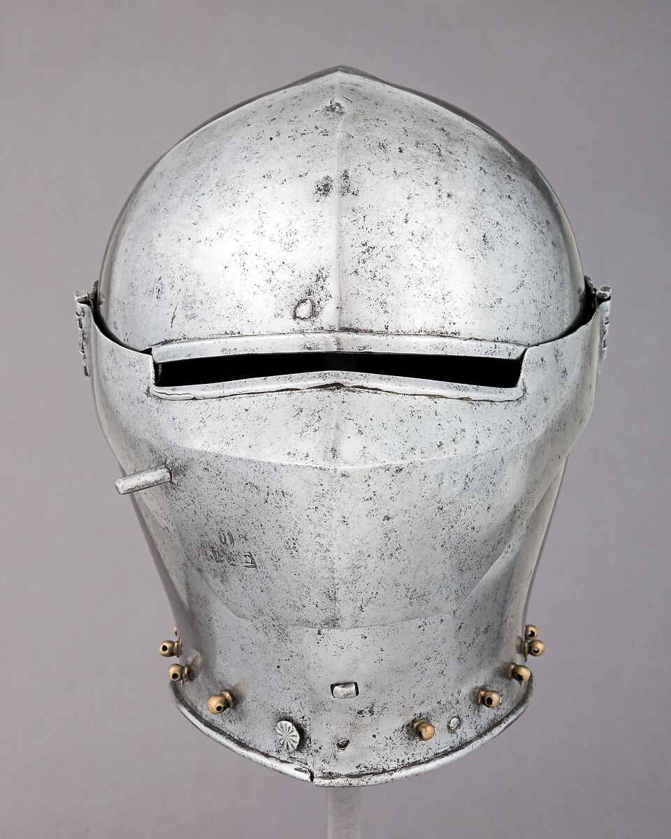 Armet, Stamped with the armorer's name, LIONARDO (Italian, probably active in Milan, ca. 1440), Steel, copper alloy, Italian, probably Milan