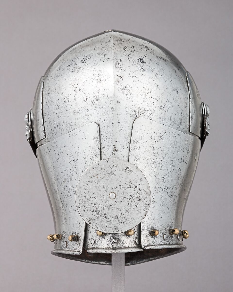 Armet, Stamped with the armorer's name, LIONARDO (Italian, probably active in Milan, ca. 1440), Steel, copper alloy, Italian, probably Milan