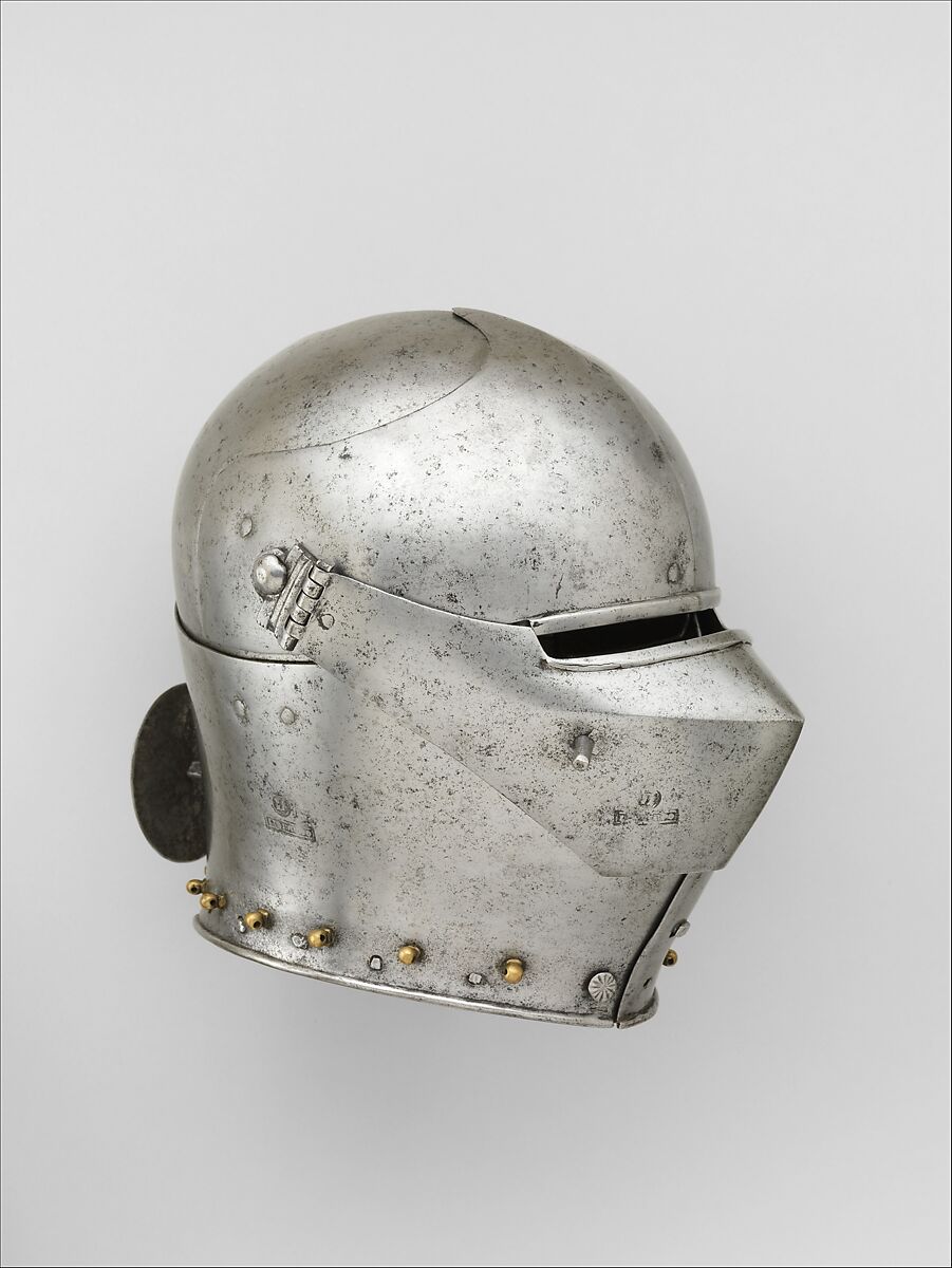Armet, Stamped with the armorer's name, LIONARDO (Italian, probably active in Milan, ca. 1440), Steel, copper alloy, Italian, probably Milan 