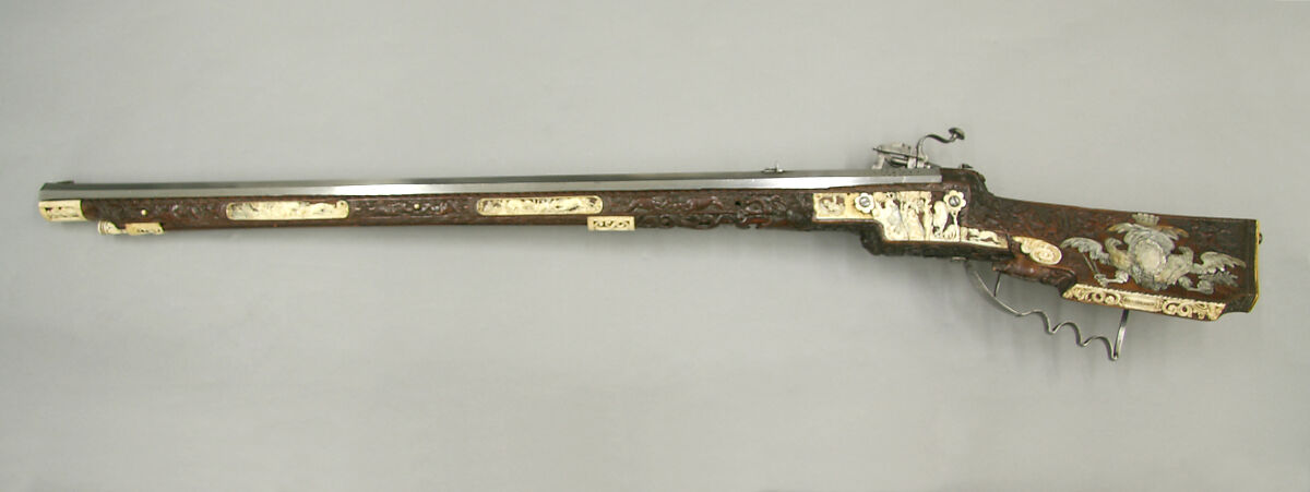 Wheellock Rifle, Johann Michael Maucher (German, Schwäbisch Gmünd, 1645–1701), Steel, wood (cherry), ivory, mother-of-pearl, German, Schwäbisch Gmünd