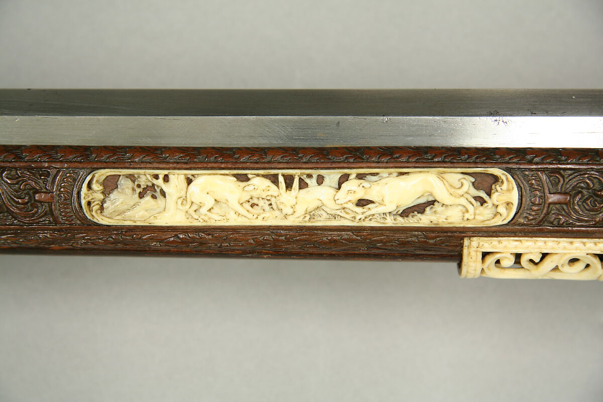 Wheellock Rifle, Johann Michael Maucher (German, Schwäbisch Gmünd, 1645–1701), Steel, wood (cherry), ivory, mother-of-pearl, German, Schwäbisch Gmünd