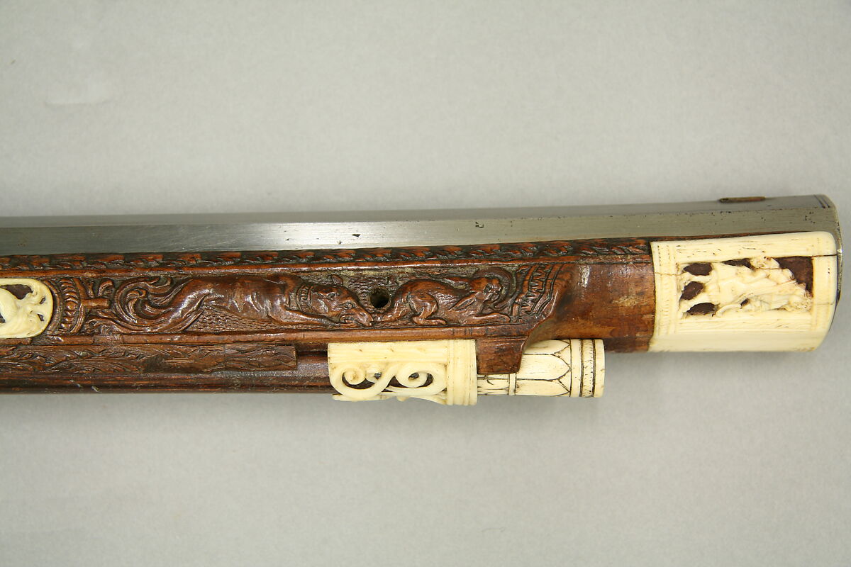 Wheellock Rifle, Johann Michael Maucher (German, Schwäbisch Gmünd, 1645–1701), Steel, wood (cherry), ivory, mother-of-pearl, German, Schwäbisch Gmünd
