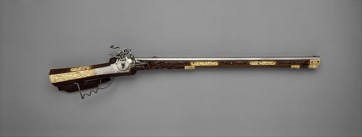 Wheellock Rifle, Johann Michael Maucher (German, Schwäbisch Gmünd, 1645–1701), Steel, wood (cherry), ivory, mother-of-pearl, German, Schwäbisch Gmünd 