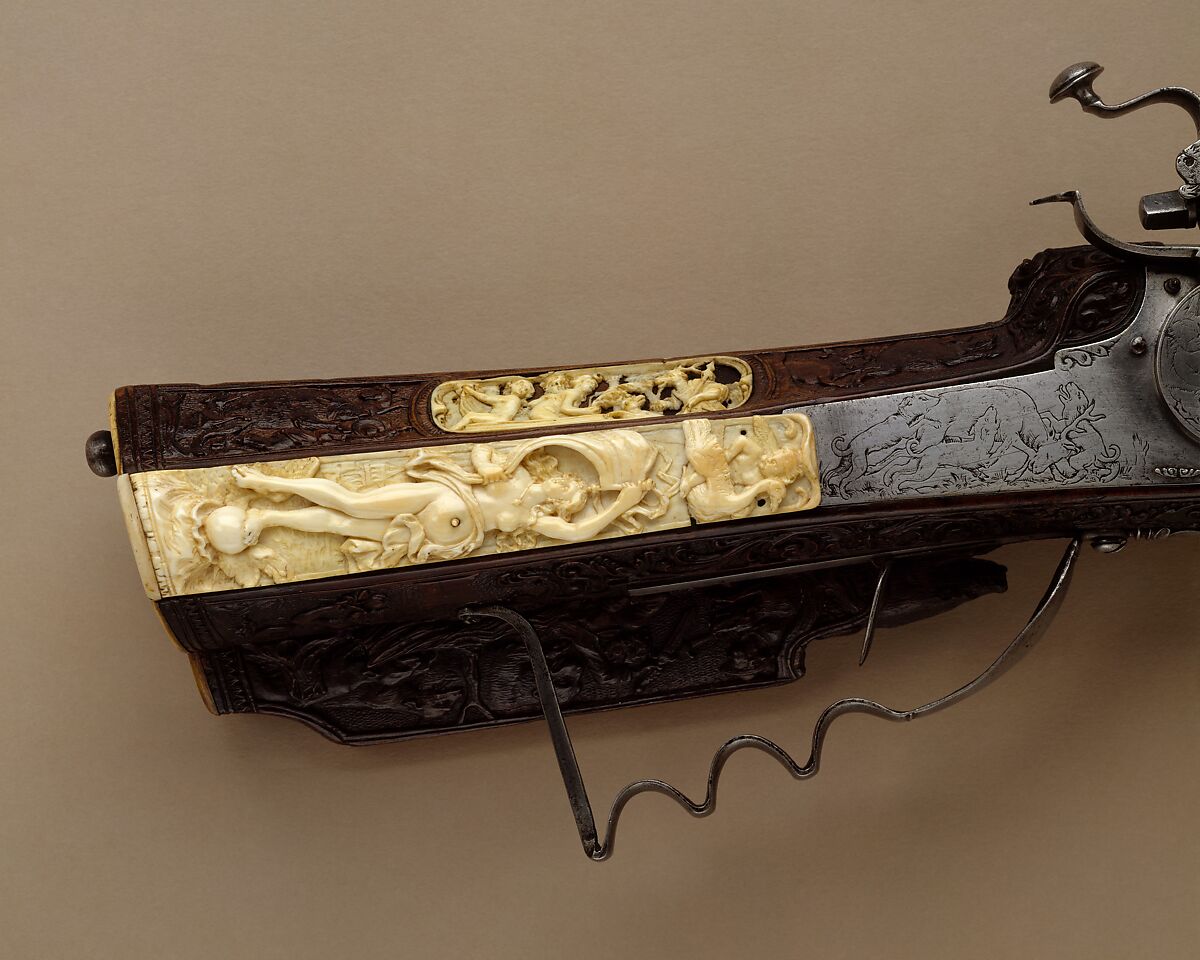 Wheellock Rifle, Johann Michael Maucher (German, Schwäbisch Gmünd, 1645–1701), Steel, wood (cherry), ivory, mother-of-pearl, German, Schwäbisch Gmünd
