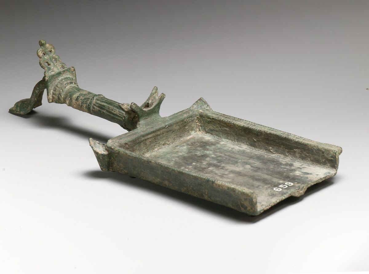 Bronze batillum (incense shovel), Bronze, Roman 