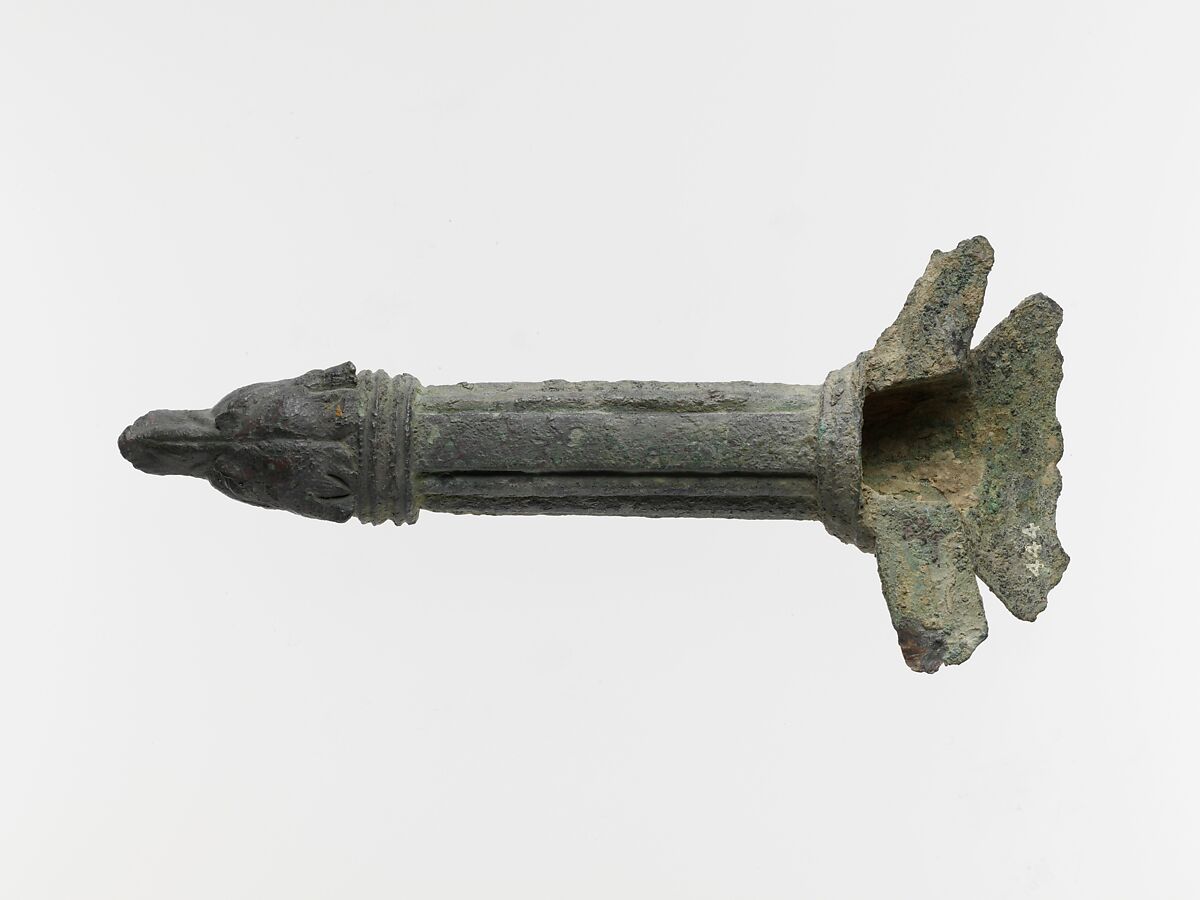 Bronze handle of a patera (shallow saucepan), Bronze, Roman