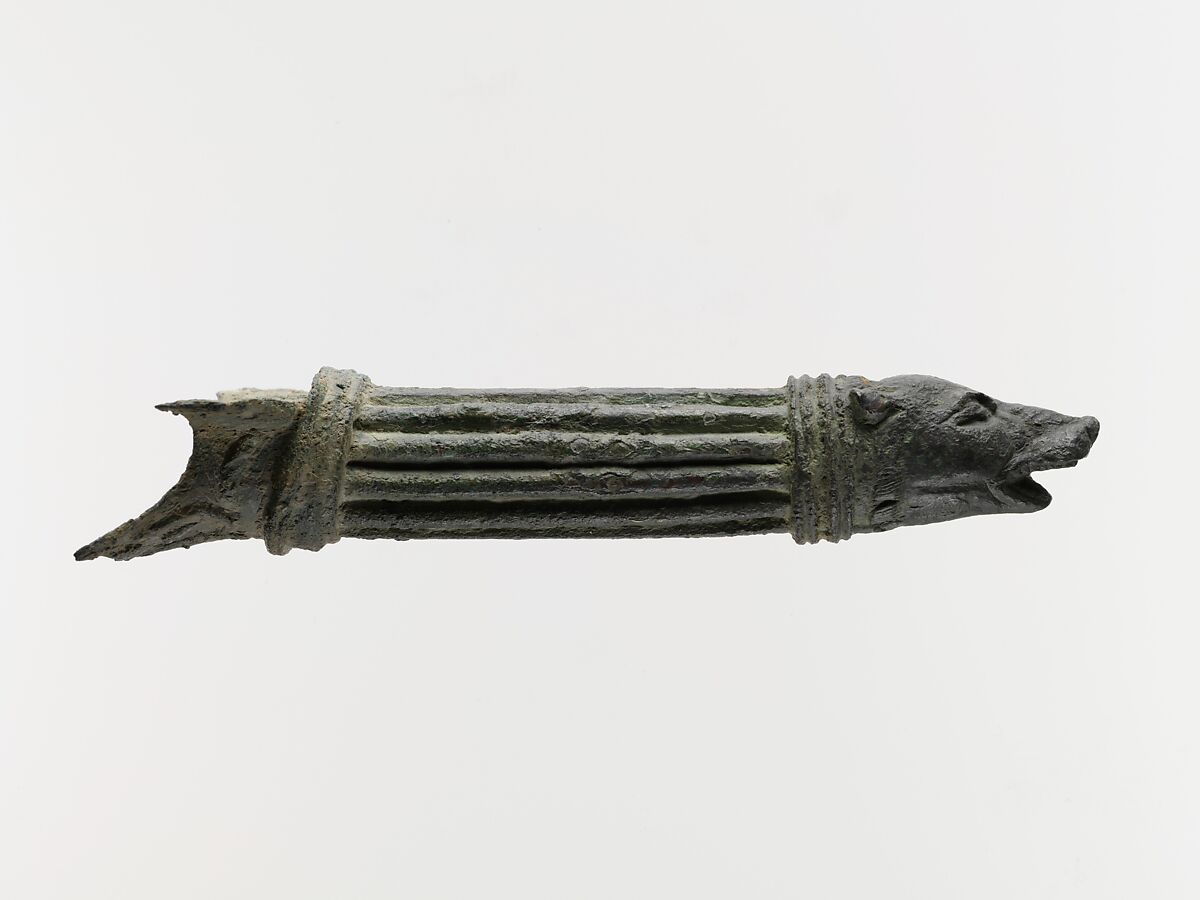 Bronze handle of a patera (shallow saucepan), Bronze, Roman 