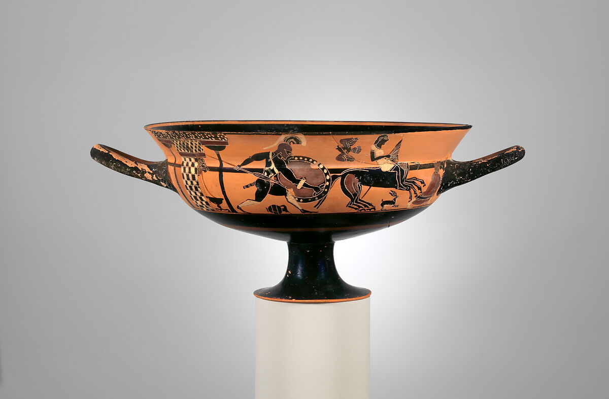 Terracotta kylix: Siana cup (drinking cup), Attributed to the C Painter, Terracotta, Greek, Attic
