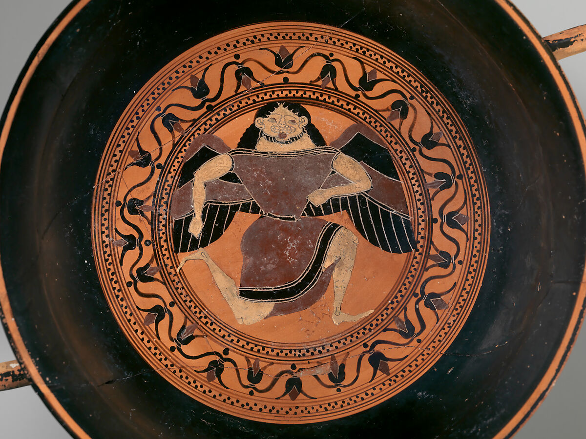 Terracotta kylix: Siana cup (drinking cup), Attributed to the C Painter, Terracotta, Greek, Attic