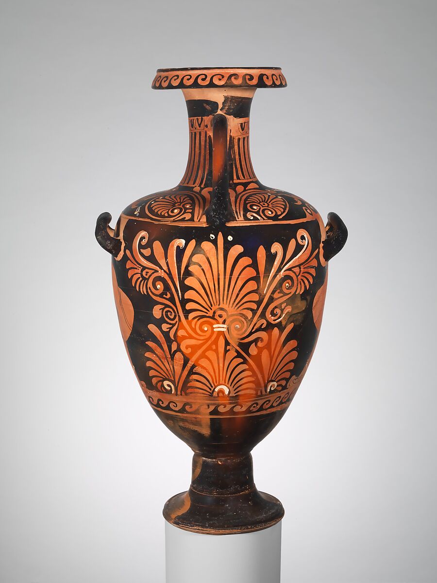 Terracotta hydria (water jar), Attributed to the Group of Naples 3227, Terracotta, Greek, South Italian, Campanian