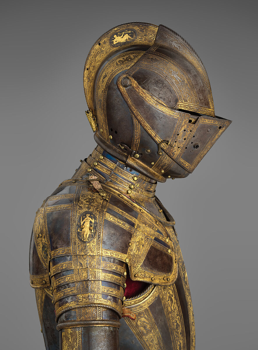 Armor for Field and Tournament, Steel, gold, silver, leather, textile, Italian, probably Milan