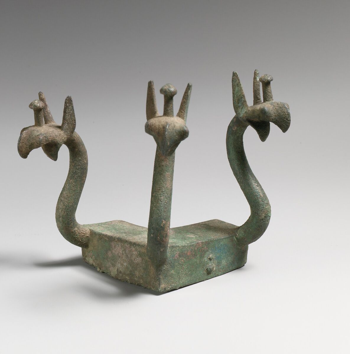 Bronze furniture attachment with griffin heads, Bronze, Etruscan 