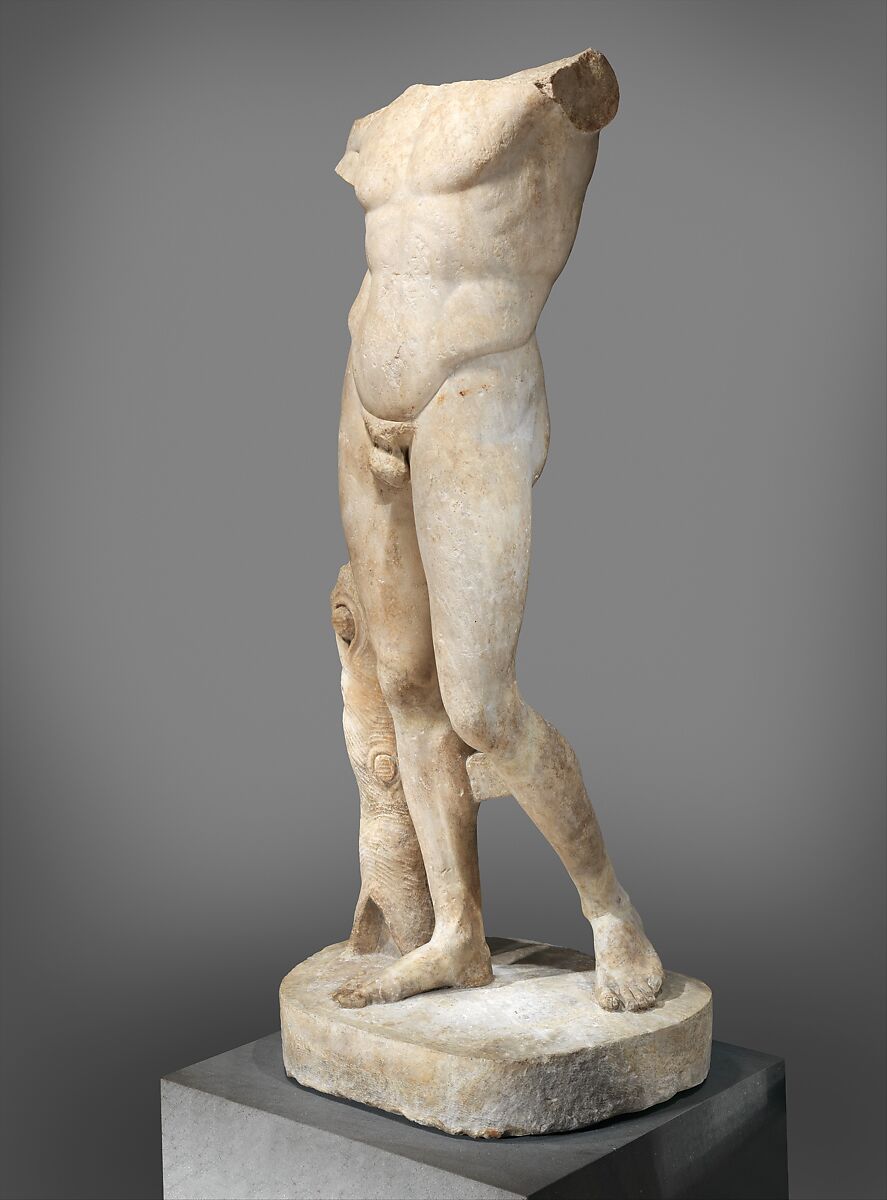 Marble statue of the Diadoumenos (youth tying a fillet around his head), Copy of work attributed to Polykleitos, Marble, Roman